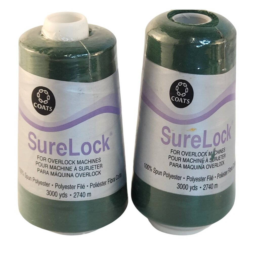 Coats SureLock Serger Thread Spools Spruce Green 100% Polyester 3000 Yards Each.
